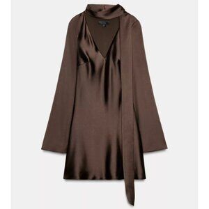 ZARA SATIN EFFECT SCARF DRESS